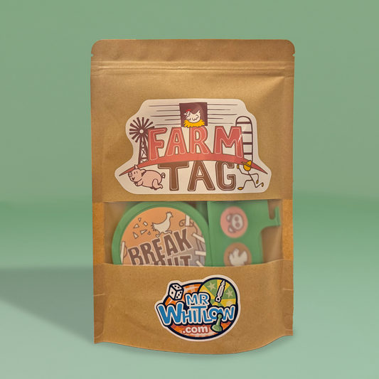 Brown package with 'Farm Tag' and 'Mr Whitlow' branding on a green background