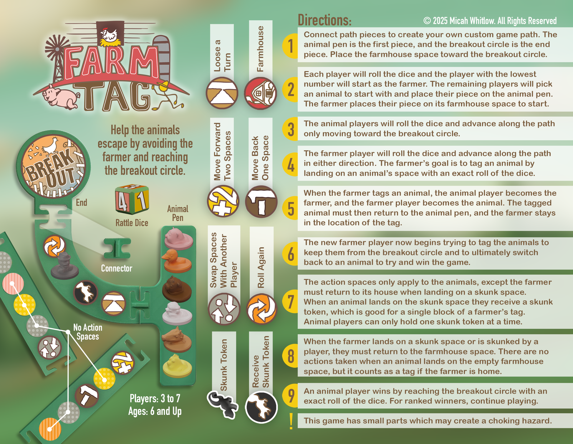 Game board for 'Farm Tag' with rules and instructions.