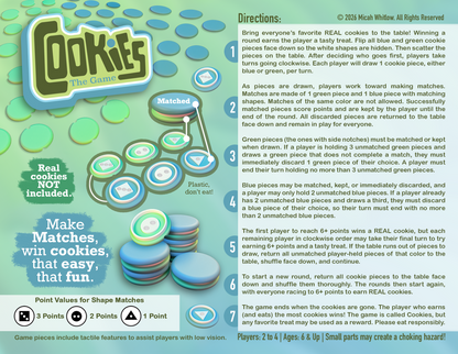 Game board for 'Cookies: The Game' with instructions and graphics.