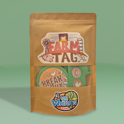 Brown package with 'Farm Tag' and 'Mr Whitlow' branding on a green background